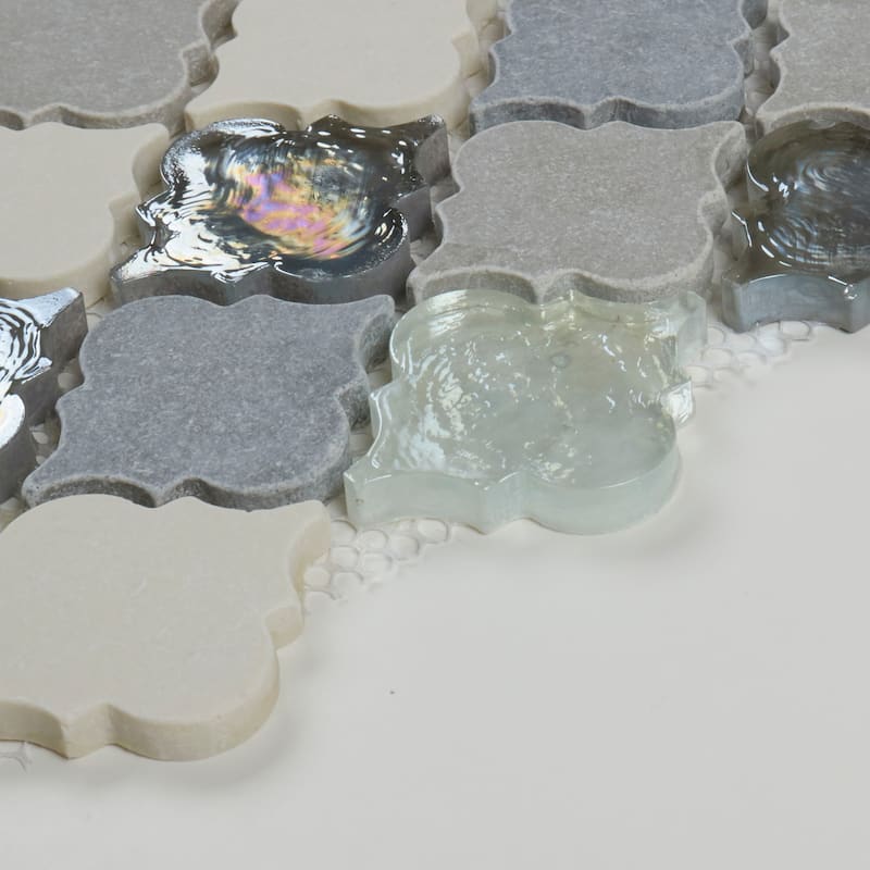 Decorative Stone Accent 2-inch Baroque Mosaic Tile in Gris et Blanc - 12.75x12