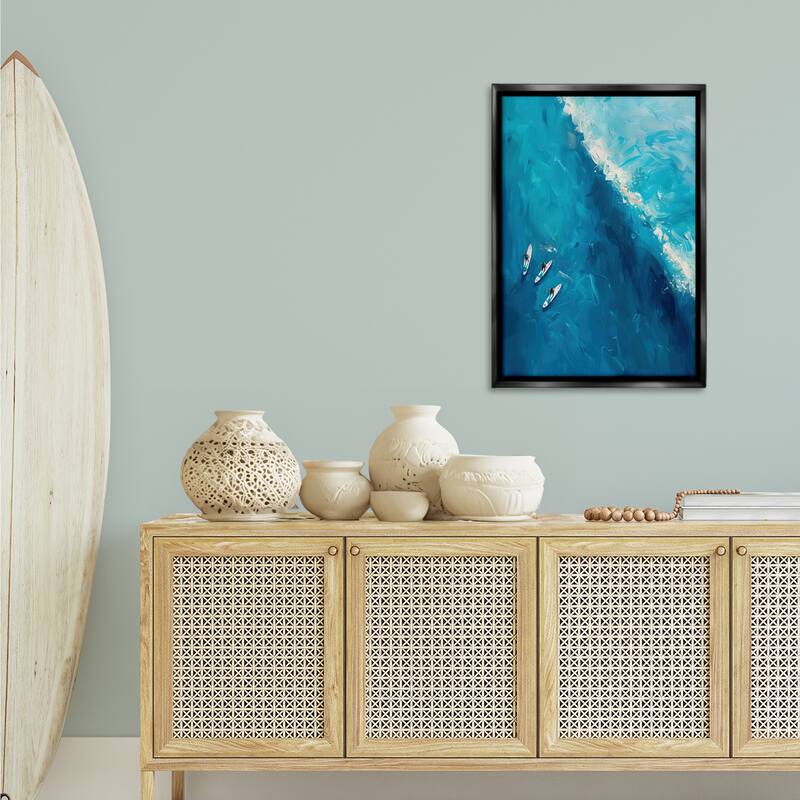 Stupell Surfers & Wave Aerial View Framed Floater Canvas Wall Art Design By LSR Design Studio
