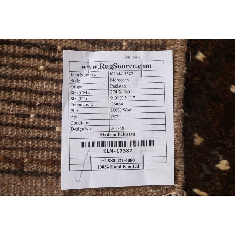 Brown Tribal Moroccan Oriental Area Rug Hand-knotted Wool Carpet - 5'11" x 9'0"