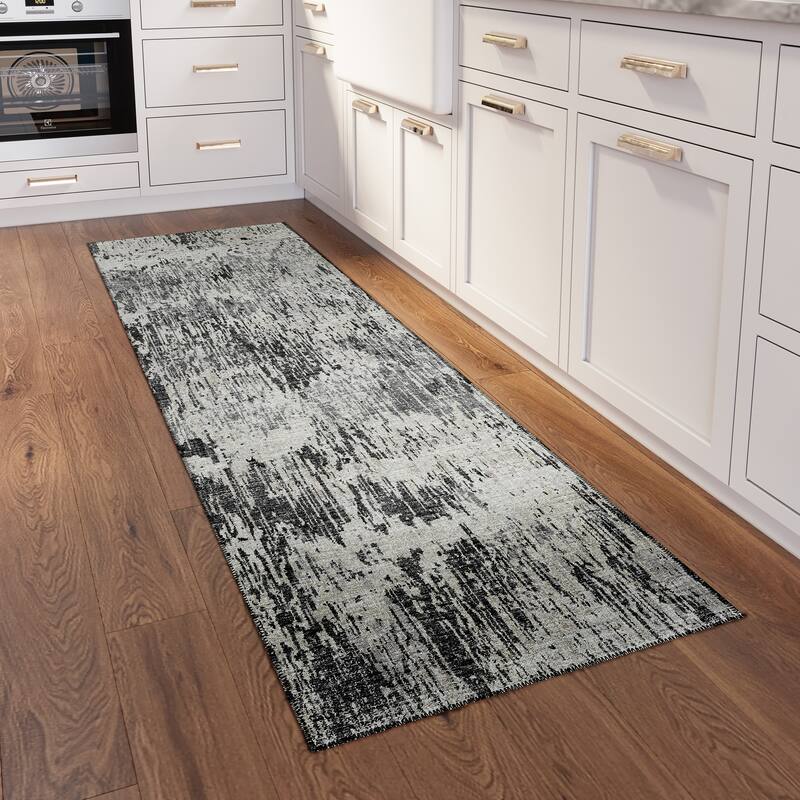 Indoor/ Outdoor Accord Modern Brushstrokes Polyester Washable Rug New - 2'3" x 7'6" Runner - Grey