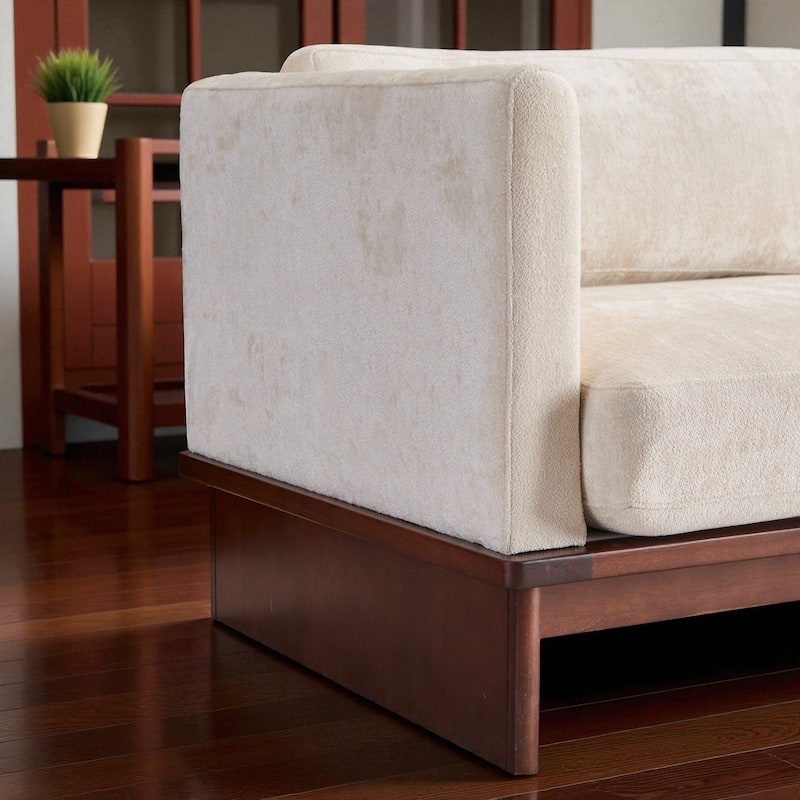 77" Modern Boucle Sofa, 3-Seater Upholstered Couch with Solid Wood Base and Square Arms for Living Room