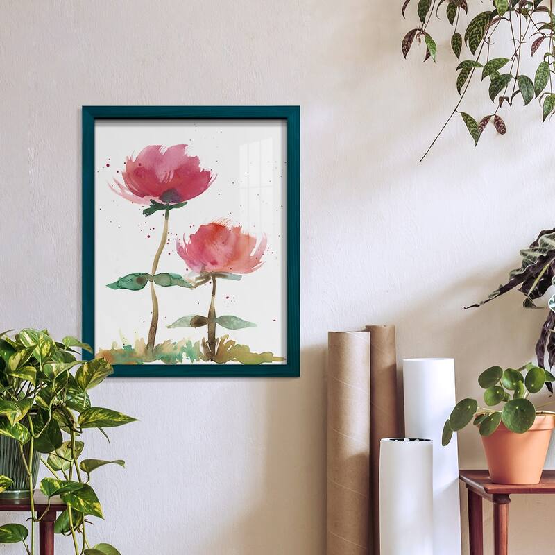 Pink Fleurs I -Framed Print w/glass-Cherry Red