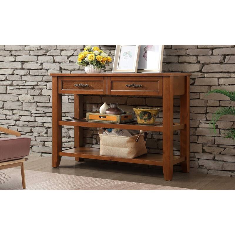 Console Sofa Table with 2 Storage Drawers and 2 Tiers Shelves