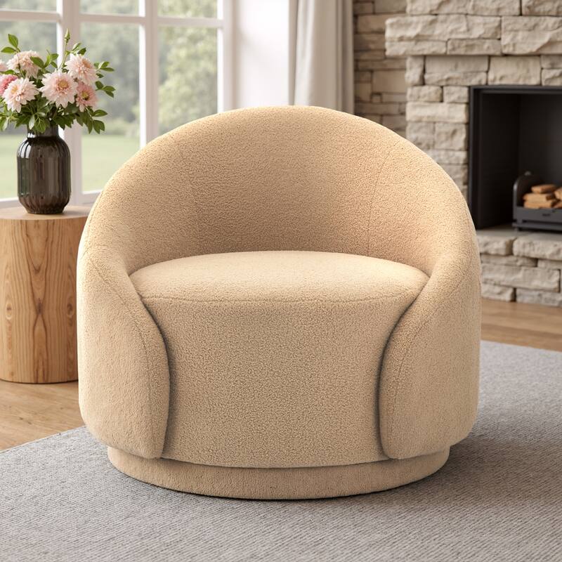 35" W Modern Upholstered Velvet/ Boucle Barrel Swivel Chair