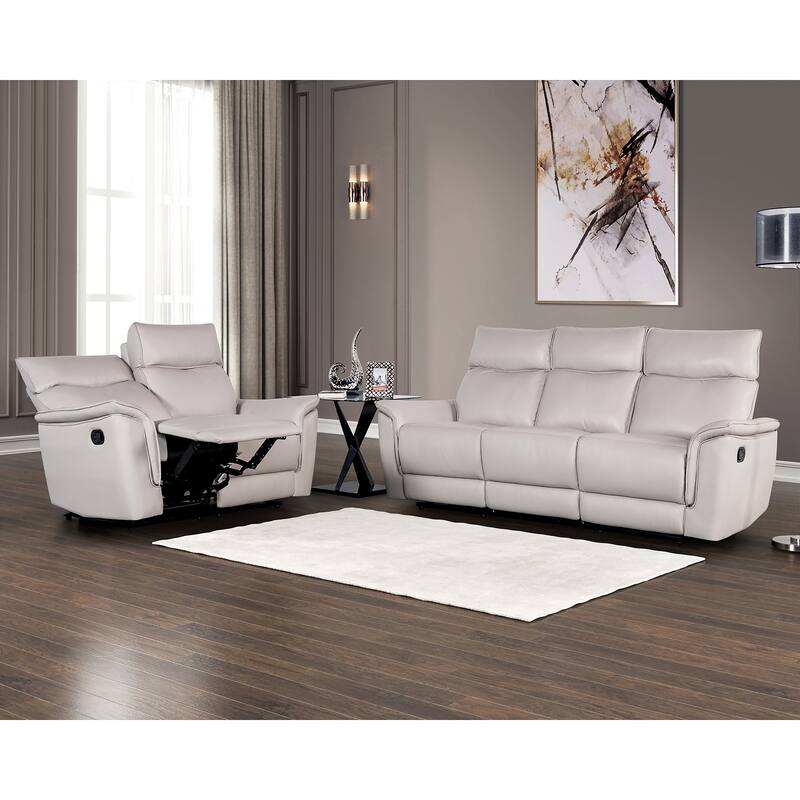 Furniture of America Marty Modern 2-Piece Leather Match Manual Reclining Living Room Sofa Set - Taupe