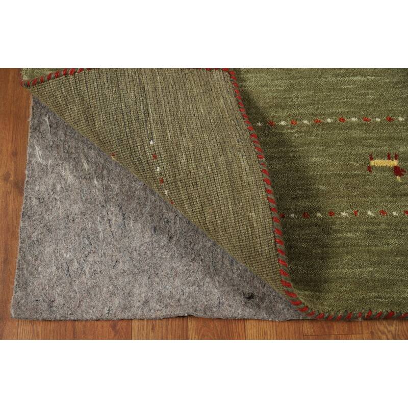 Modern Green Gabbeh Indian Rug Handmade Tribal Wool Carpet - 5'1" x 7'8"