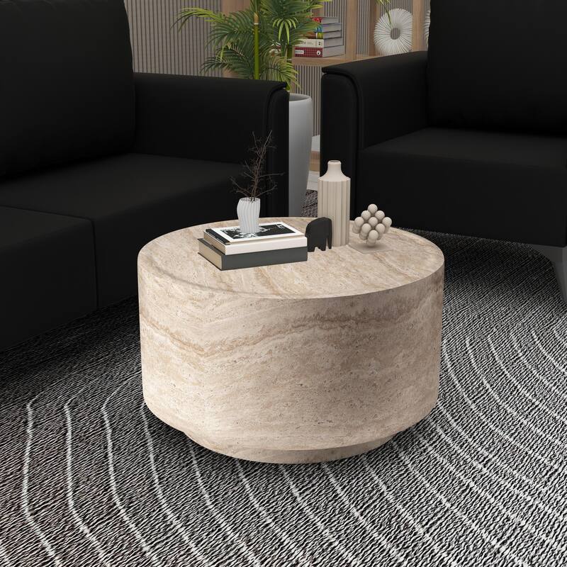 Terra 36-Inch Modern Wide Coffee Side Table in Fiberstone Round Accent Center Table for Indoor and Outdoor Patio Use