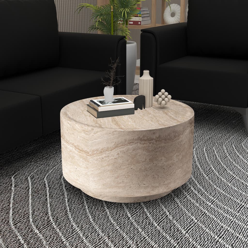 Terra 36-Inch Modern Wide Coffee Side Table in Fiberstone Round Accent Center Table for Indoor and Outdoor Patio Use