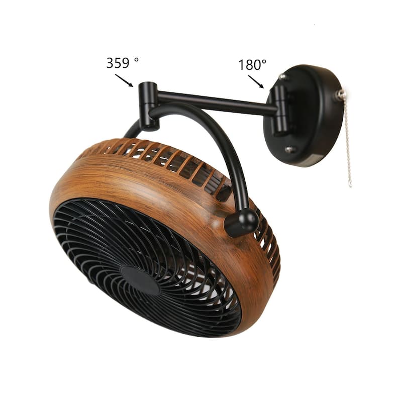 13-in Farmhouse Black and Brown Walnut Finish Small Wall Mounted Fan - 12.9-in W x 14.3-in H