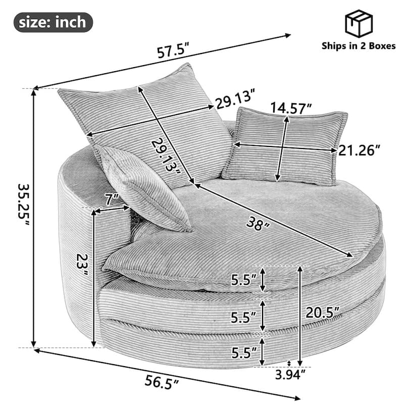 360° Swivel Sofa Chair Accent Barrel Chair with Dual-layer Cushion Design and 3 Removable Pillows