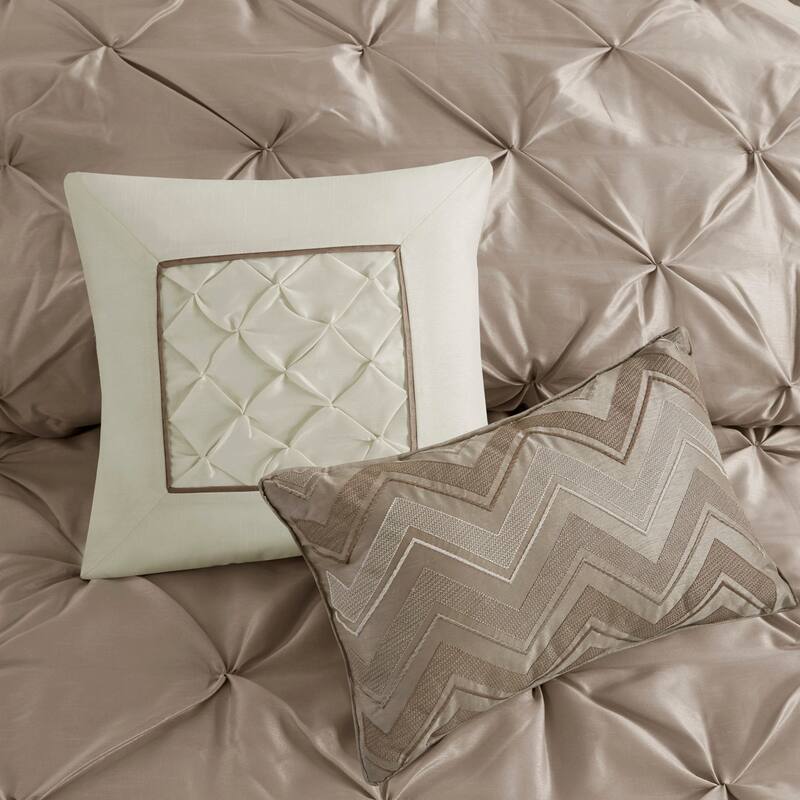 Anmytek King Size 7 Piece Tufted Comforter Set Taupe Microfiber Shabby Chic Bedding Collection