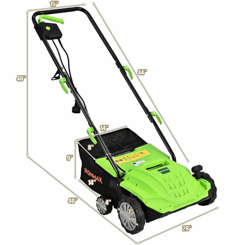 12-AMP Corded Electric Scarifier & Dethatcher 13" Cutting Width with 40L Grass Collection Bag - 40" x 20" x 40"