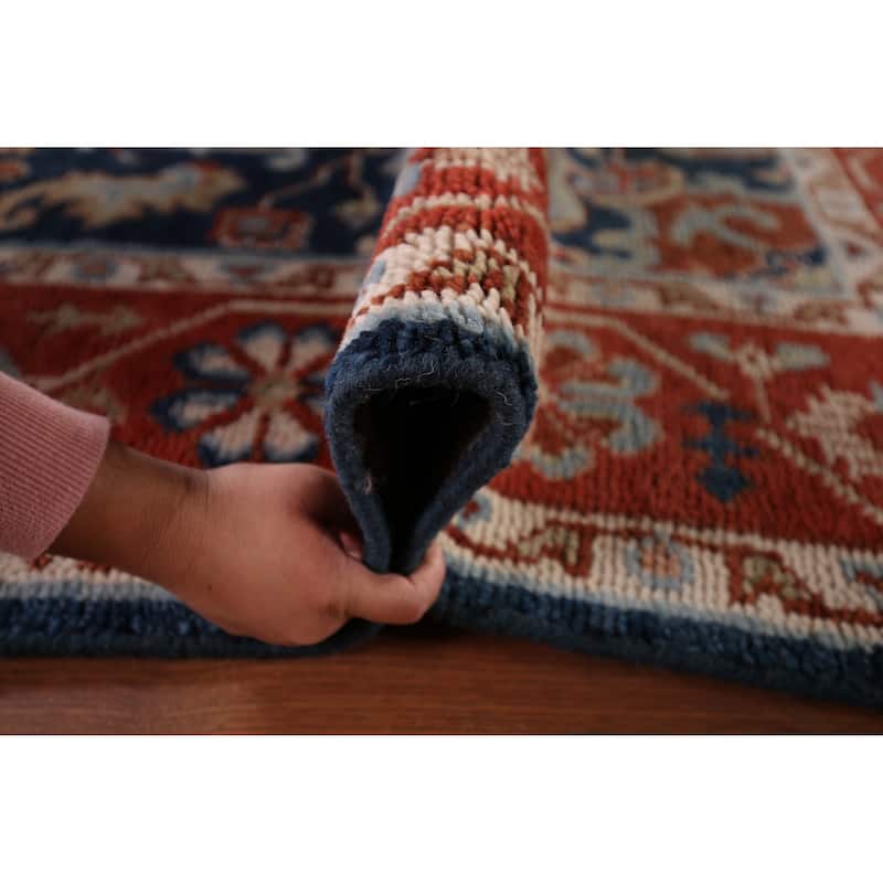Blues & Orange Heriz Serapi Indian Area Rug Hand-Knotted Wool Carpet - 7'7" x 9'11"