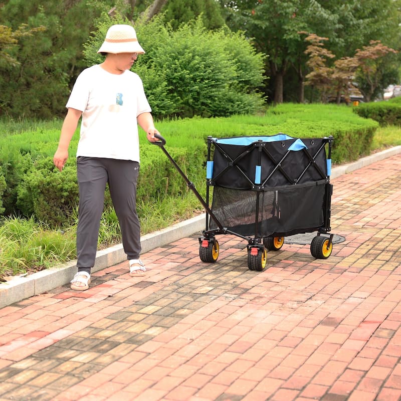 Extra Long Extender Folding Wagon Cart, Garden Shopping Beach Cart