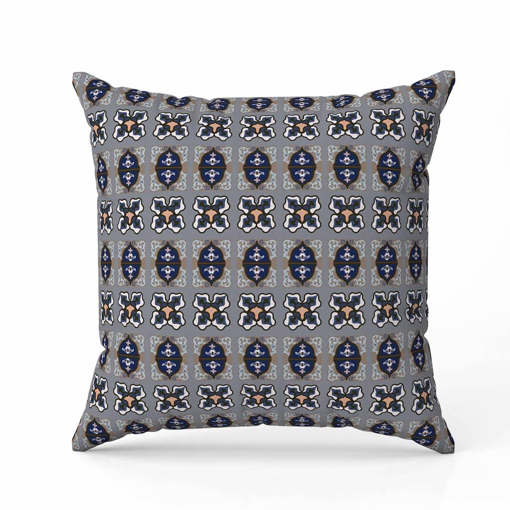 Darbari Dynasty Faux Suede Reversible Throw Pillow Blue and Gray