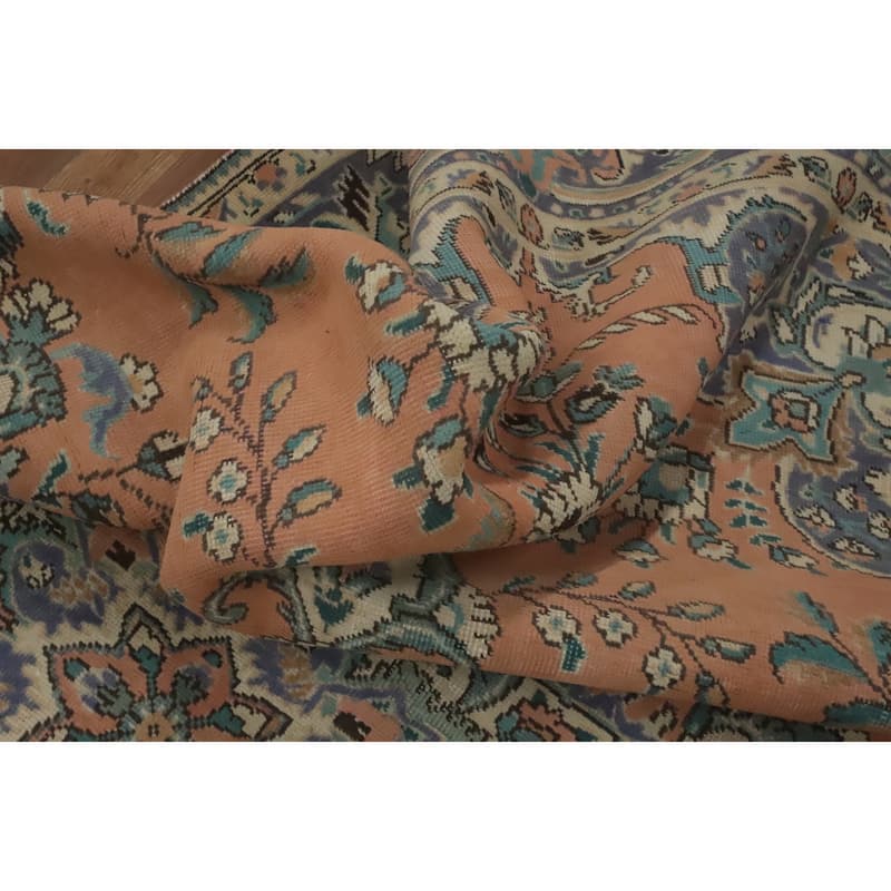 Hand Knotted Oriental 100% Wool Carpet Traditional Floral Oranges & Rust Tabriz Area Rug - 9' 7'' X 6' 8''