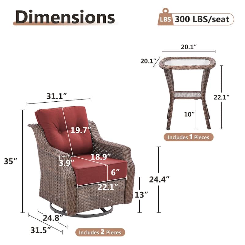 Gymojoy Outdoor Swivel Glider Chair with Side Table - All-Weather Rattan Wicker, 6" Waterproof Olefin Cushions