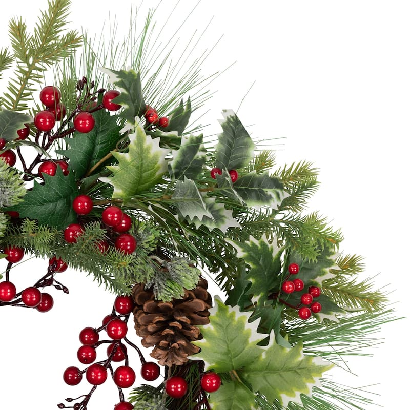 Holly Berries, Frosted Thistle Pine Artificial Christmas Wreath 24"