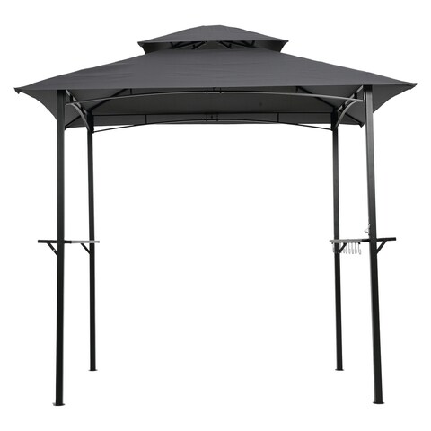 Outdoor 8 x 5 Ft Grill Gazebo Double Tier Soft Top Canopy and Steel Frame with hook and Bar Counters