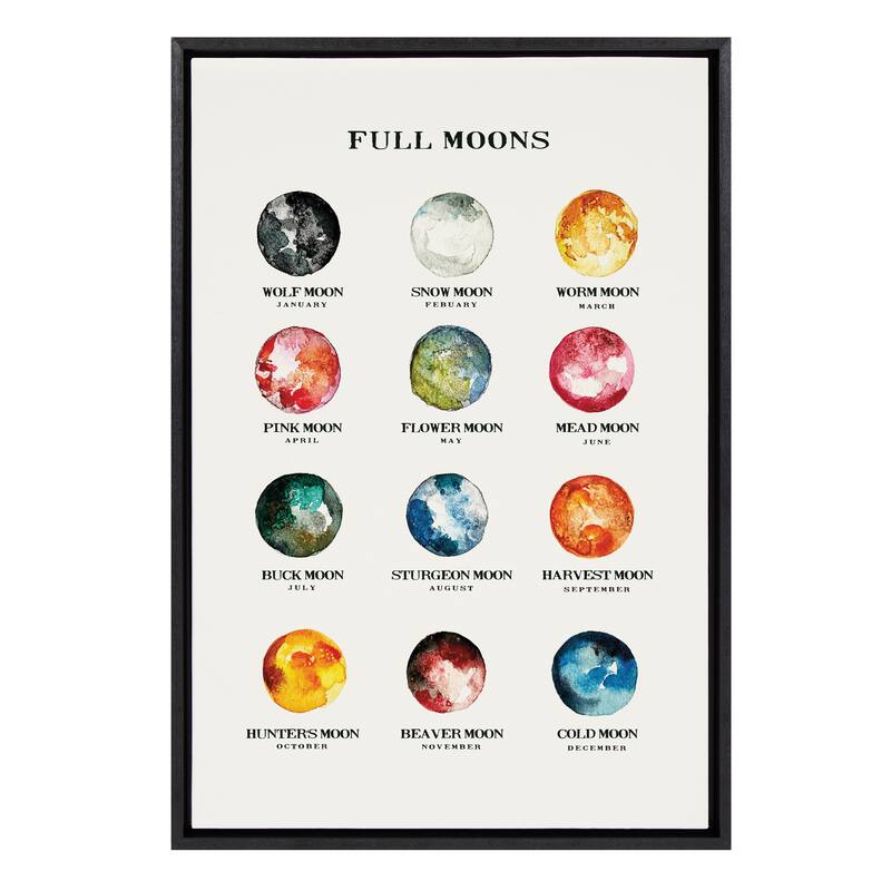 Kate and Laurel Sylvie Full Moons Chart Framed Canvas by The Whisky Ginger - 23x33 - Plastic - Black