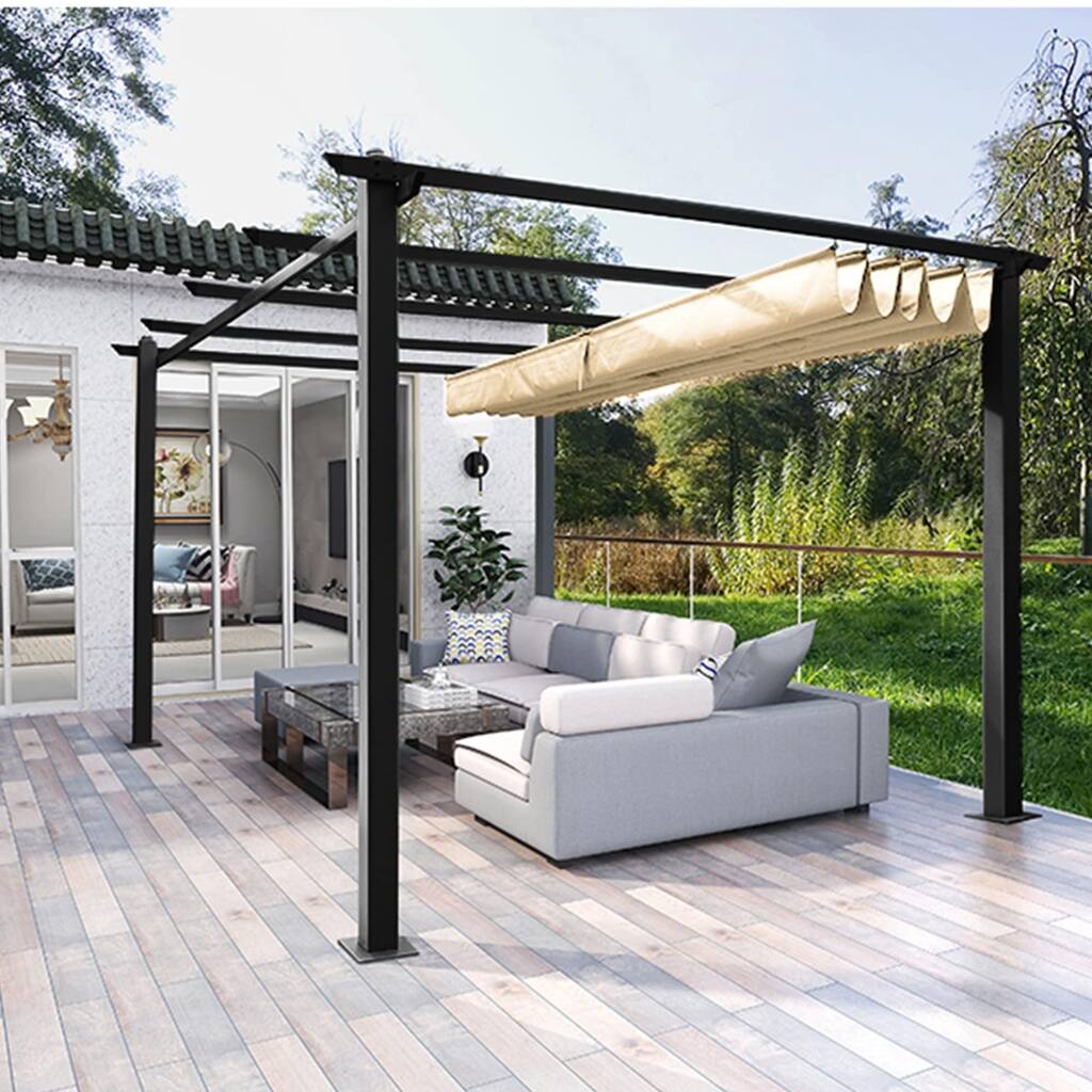Outdoor Aluminum Retractable Pergola with Sun Shade Canopy