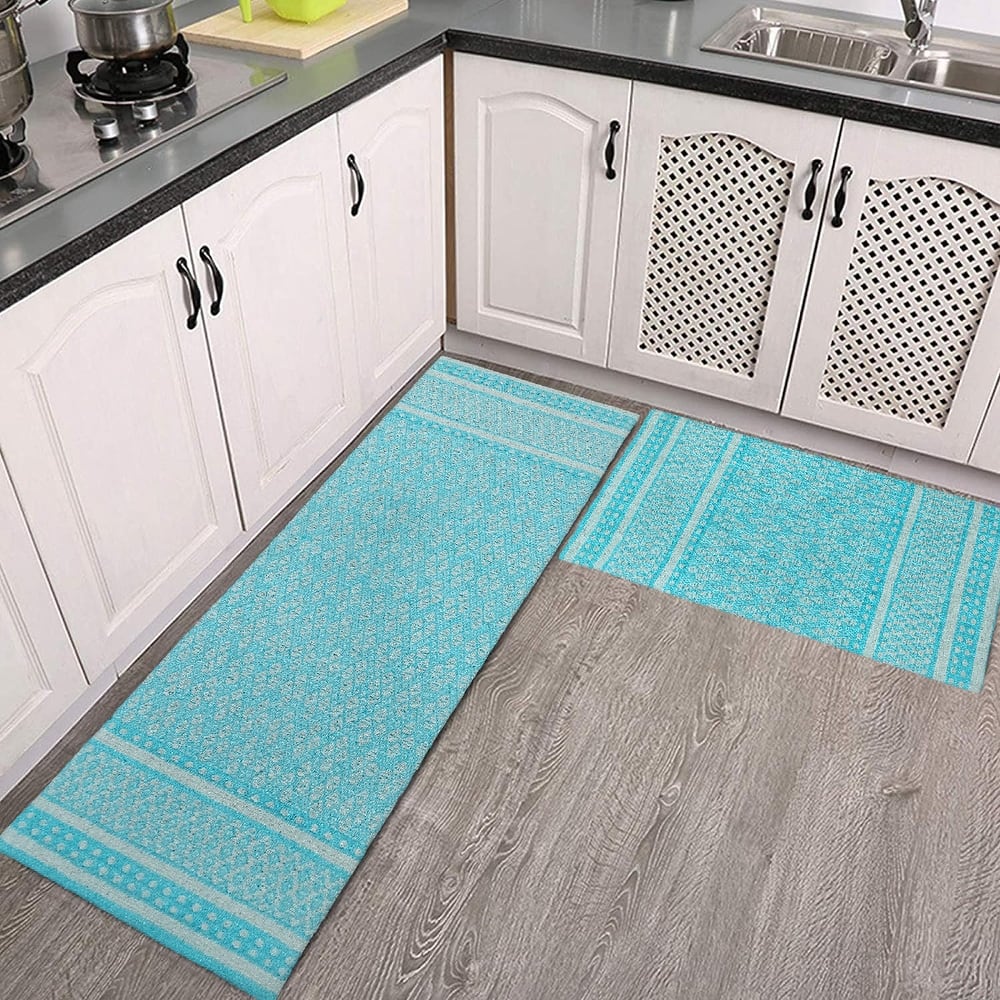 Premium Cotton Woven Anti-Fatigue Cushioned Kitchen Mat Runner Set Working Mat |18x30 | 18x48 Inches Comfort and Style