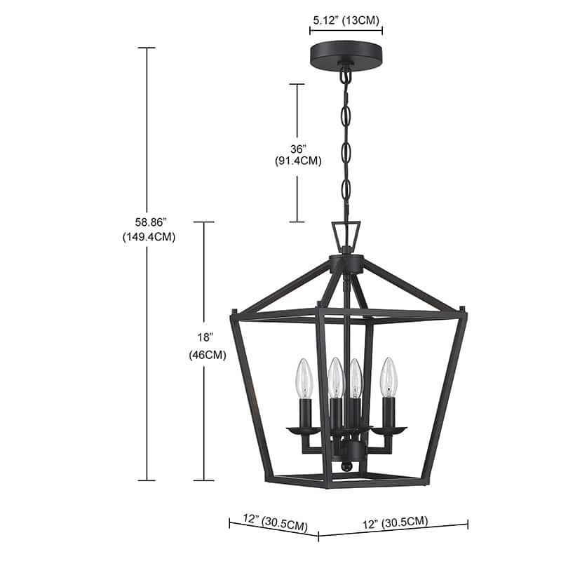 4-Light Metal Open Cage Lantern Chandelier - 12"x12"x18"