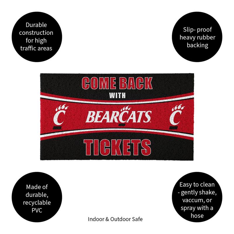 University of Cincinnati 28 in. x 16 in. PVC "Come Back With Tickets" Trapper Door Mat