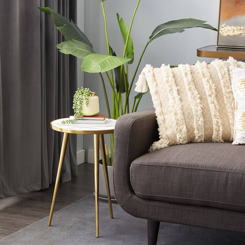 Gold Aluminum Accent Table with Marble Top with Gold Inlay - 15 x 15 x 20Round