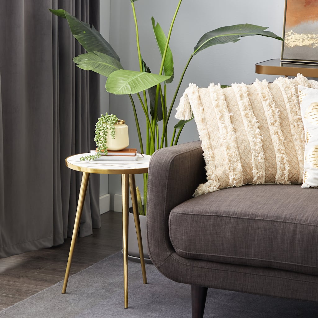 Gold Aluminum Accent Table with Marble Top with Gold Inlay - 15 x 15 x 20Round