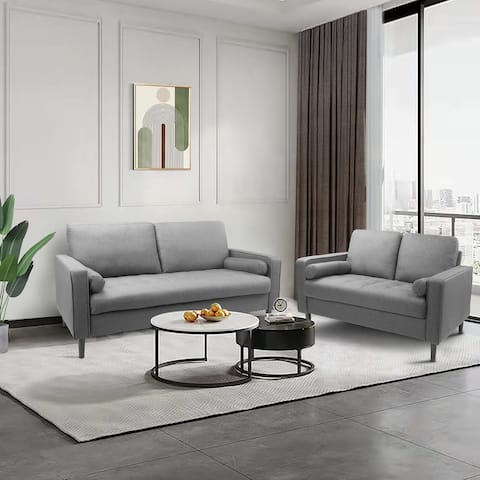 2pcs Set Velvet Pillow Back Sofa Removable Cushions with 3-seater Sofa & Loveseat