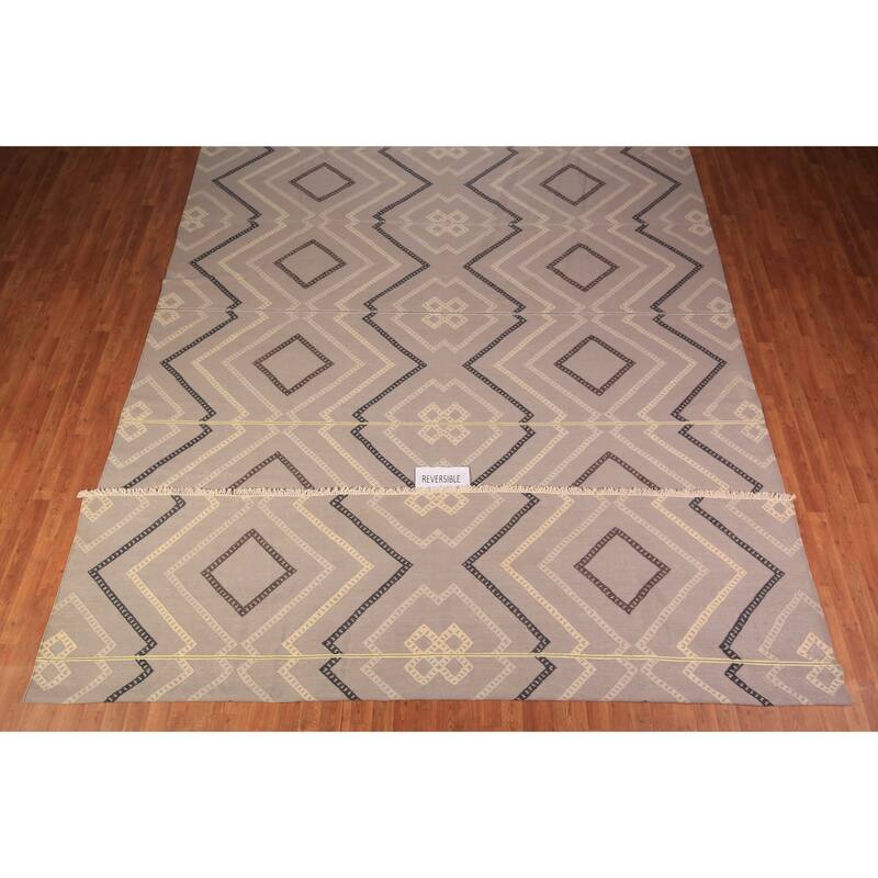 Flat Weave Kilim Durrie Oriental Large Area Rug Geometric Carpet - 10'5" x 19'2"