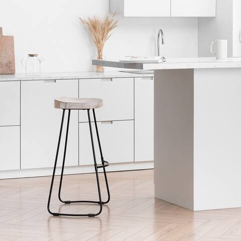 MH London Romboss Handmade Mango Wood Saddle Seat Bar Stool - 20" x 14.25" x 30"