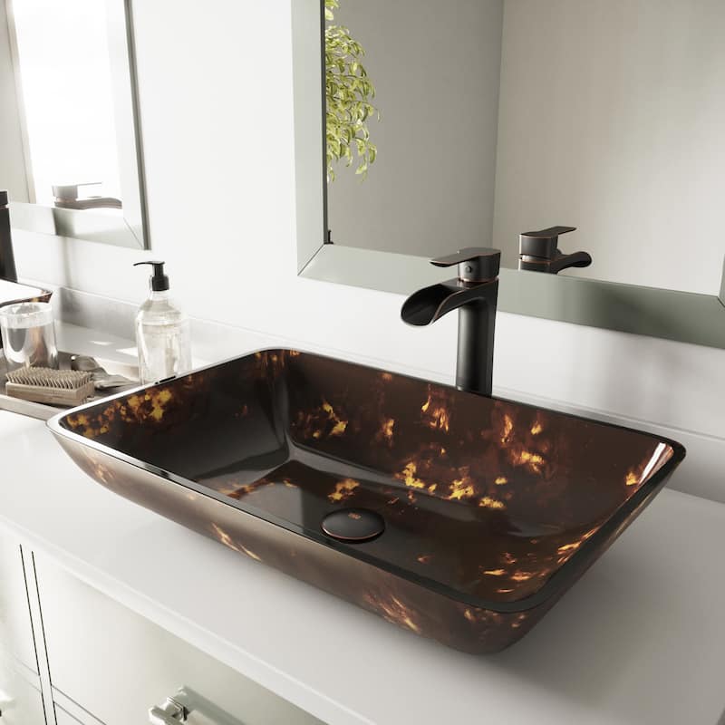 VIGO Donatello 23"L x 15"W x 5"H Glass Rectangular Vessel Bathroom Sink