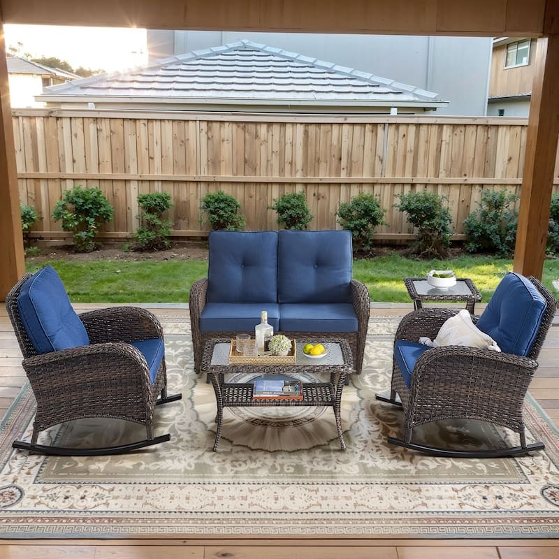 Gymojoy Outdoor Wicker Patio Furniture Loveseat Glider Set