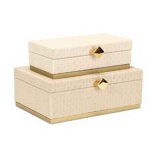 Rectangular Handcrafted Rattan Storage Boxes - 12" - White and Gold ...