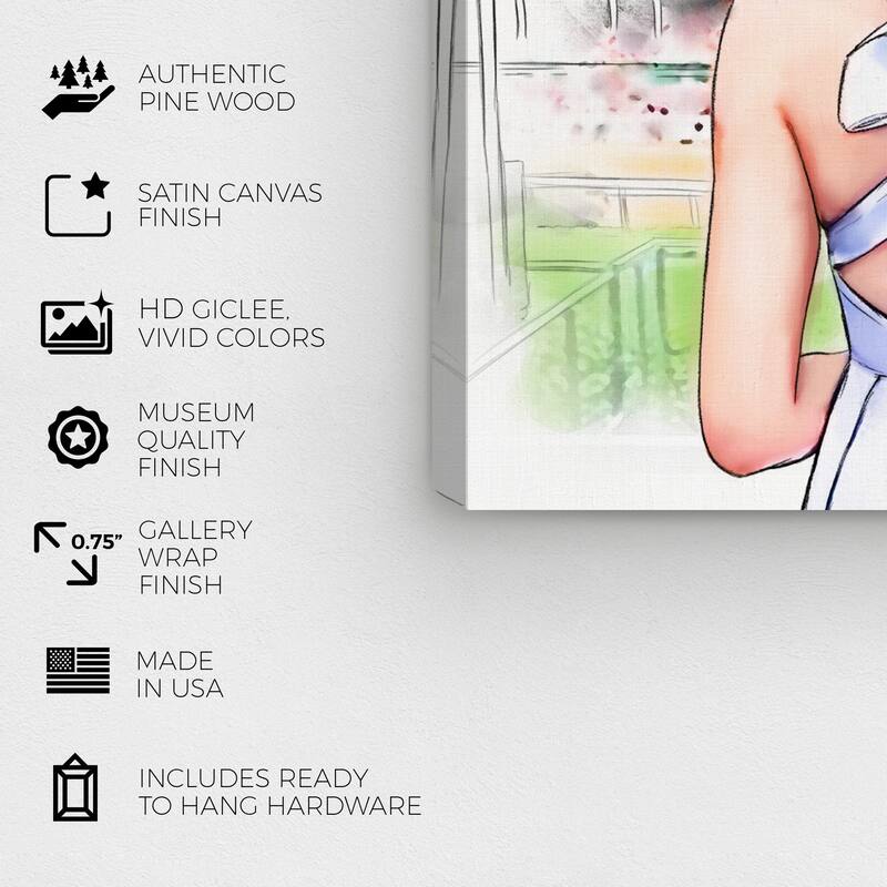 Wynwood Studio Canvas Fashion and Glam Lady of the Derby White and Light Blue Modern & Contemporary Wall Art Canvas Print