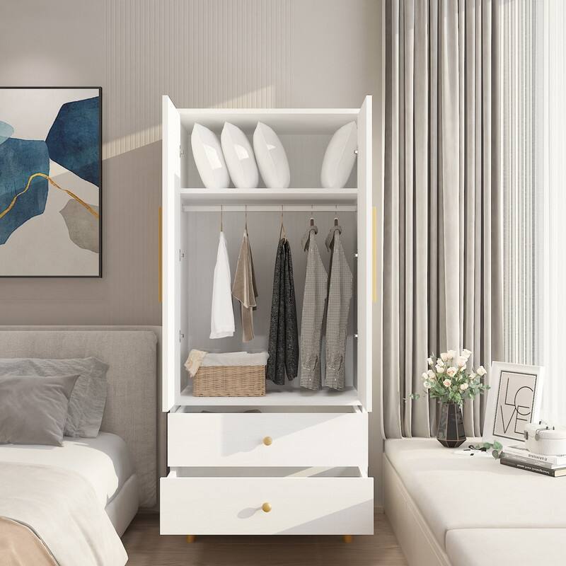 Wooden Armoire with 2-Drawer and 2-Door