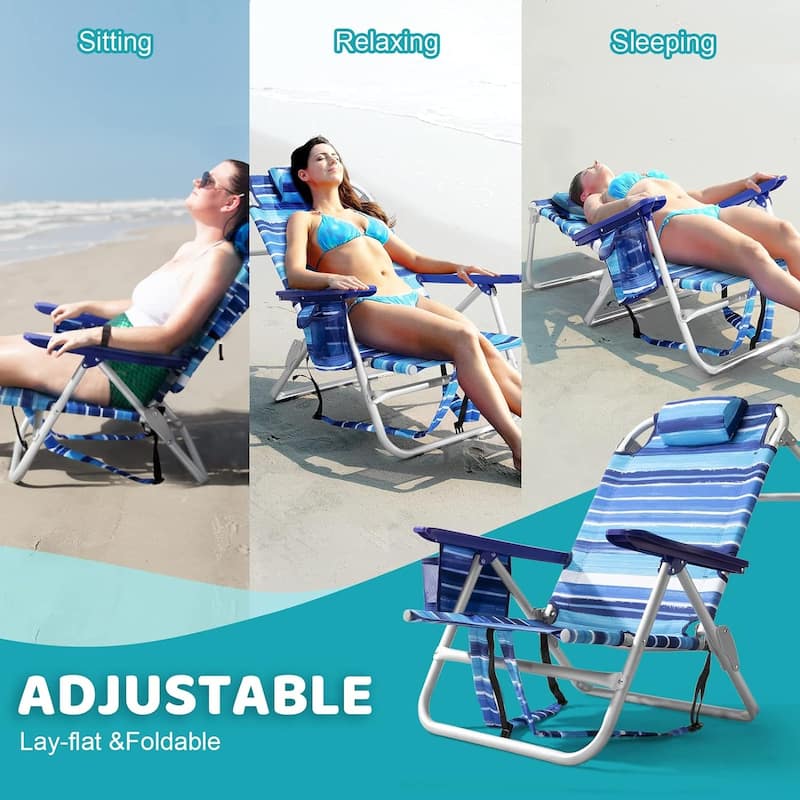 BOSSIN Backpack Beach Chairs for Adults,Adjustable high Beach Lounge Chairs with Towel Rack for Outdoor,Travel