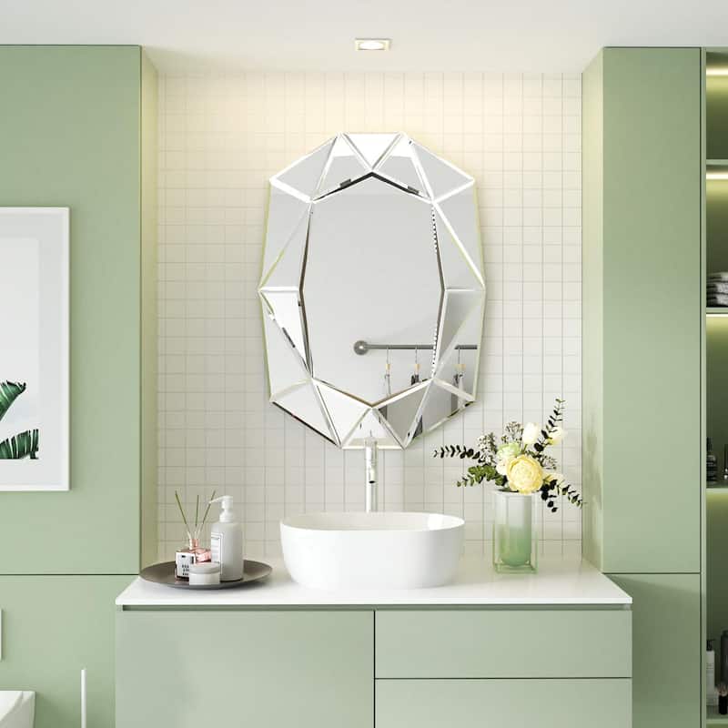 Irregular Glass Wall Art Mirror with Beveled Diamond Edge Accent Mirror