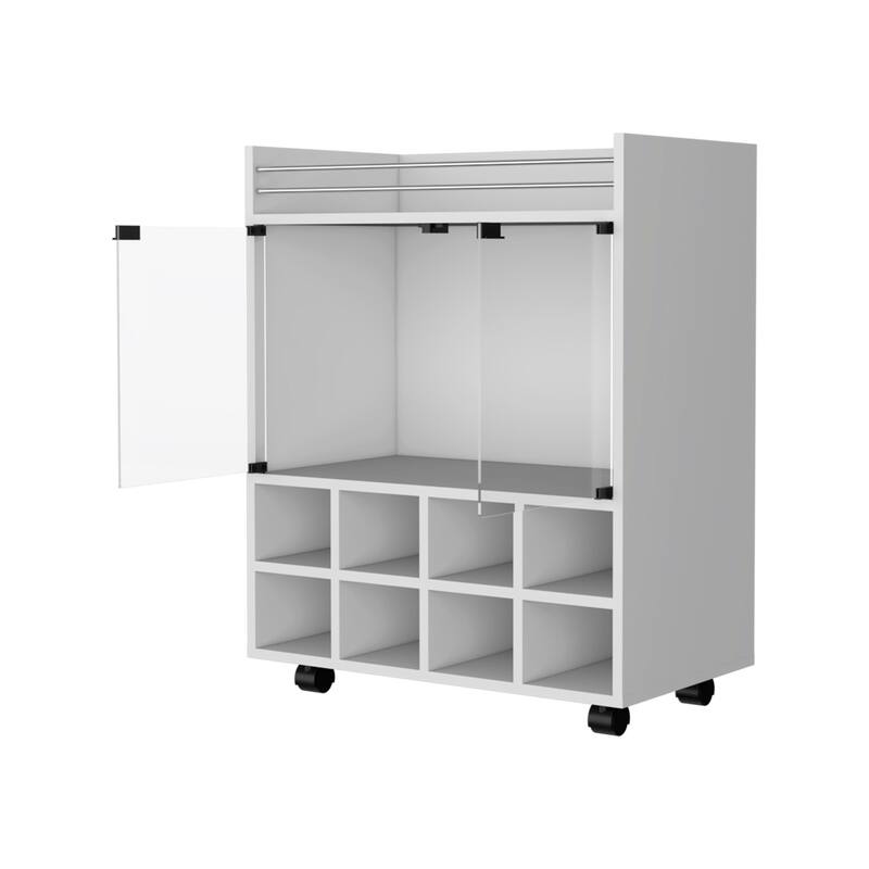 HomeRoots White Rolling Bar Cart With Wine Storage - 25.80 in. x 32.28 in. x 14.70 in.