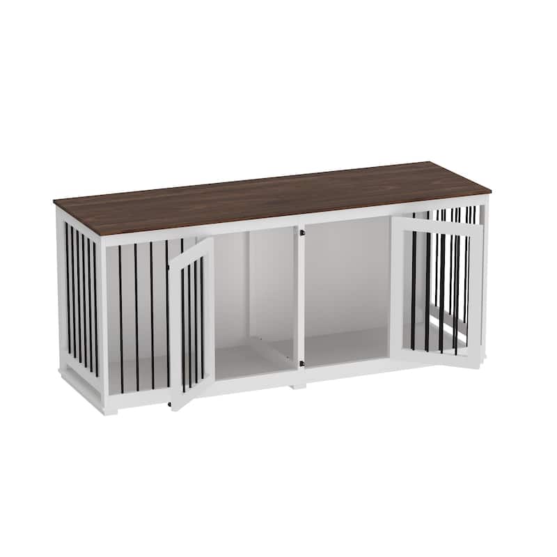 70.9" Large Double Wooden Dog Crate Furniture, Kennel with Dividers