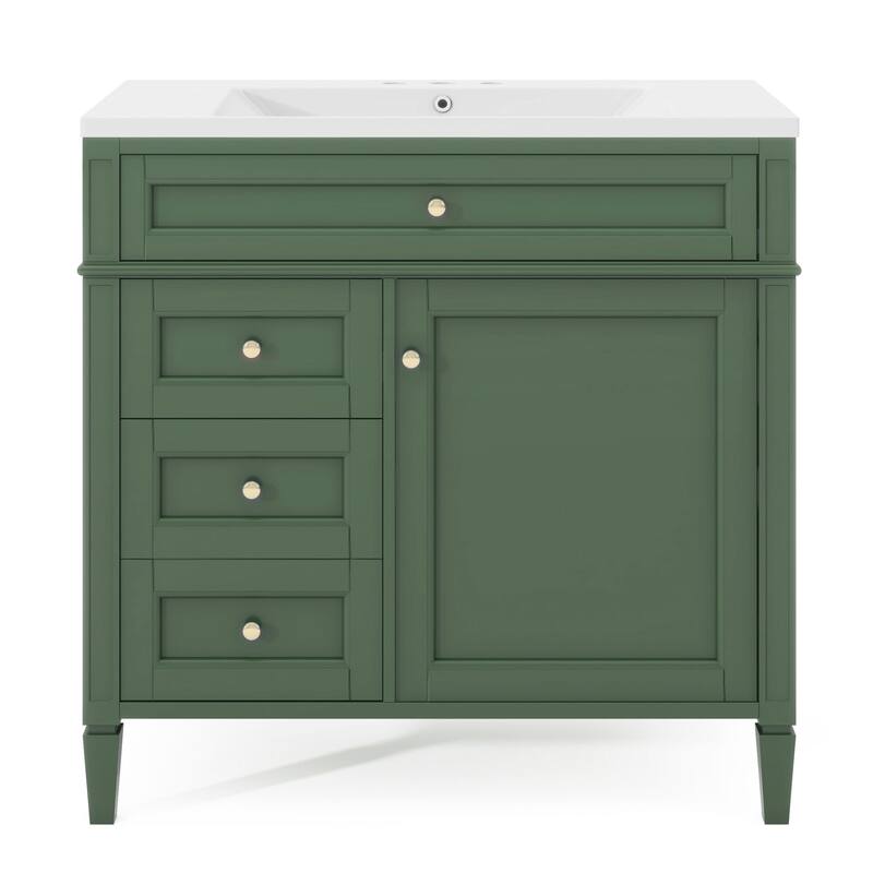 30''/36'' Bathroom Vanity with Top Sink, Modern Bathroom Storage Cabinet with 2 Drawers, a Tip-out Drawer & Adjustable Shelf