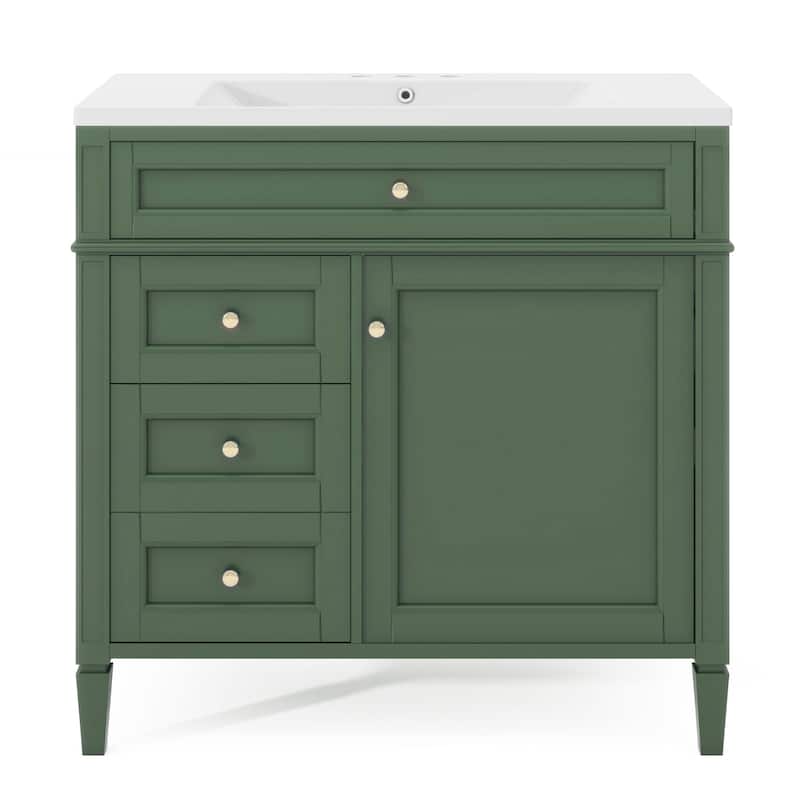 Roomfitters 36" Vanity with Sink, Cabinet with 2 Drawers and Tip-out Storage, Solid Wood Freestanding Bathroom Unit, Green