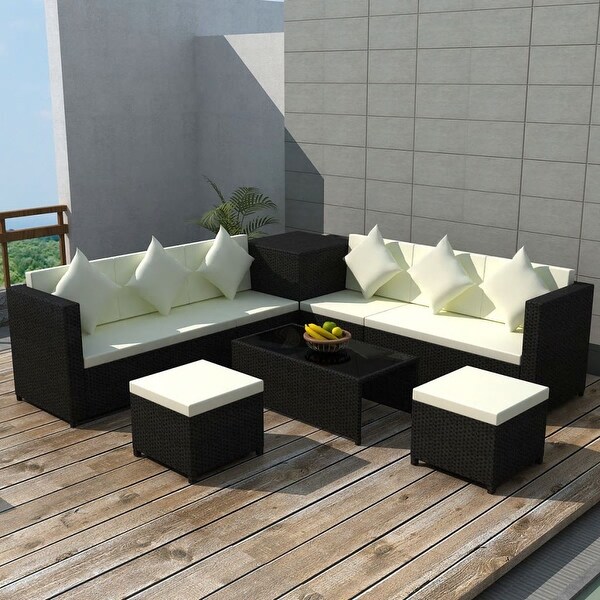 vidaXL 8 Piece Garden Lounge Set with Cushions Poly Rattan