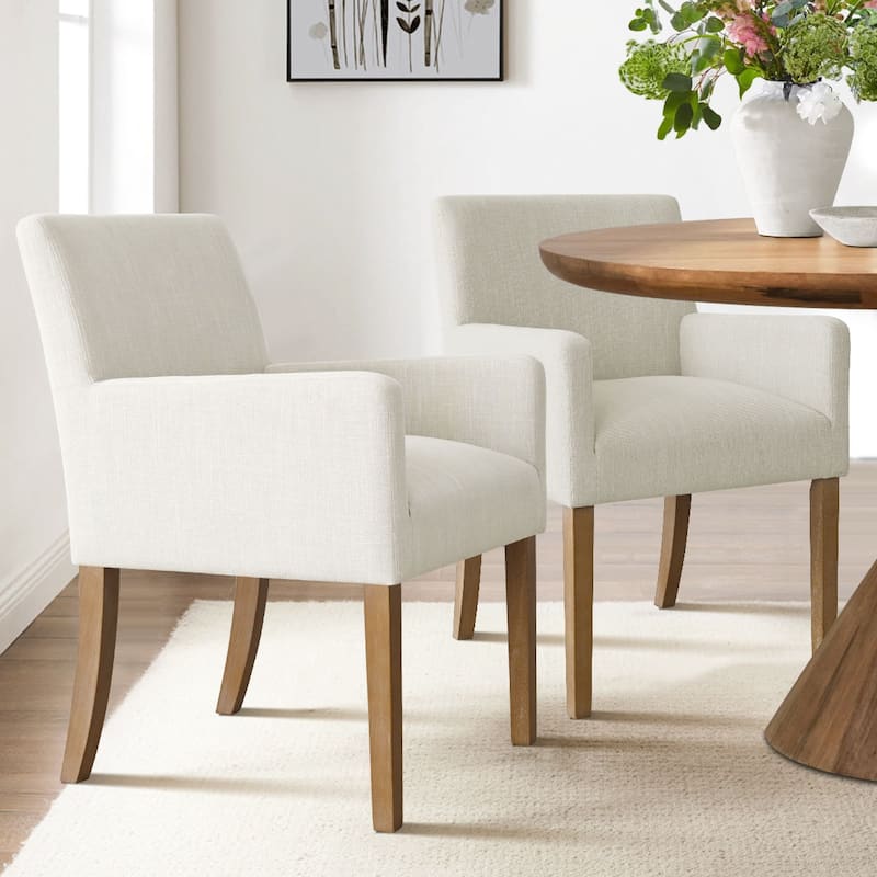 Linen Upholstered Armchair(Set of 2) - Cream