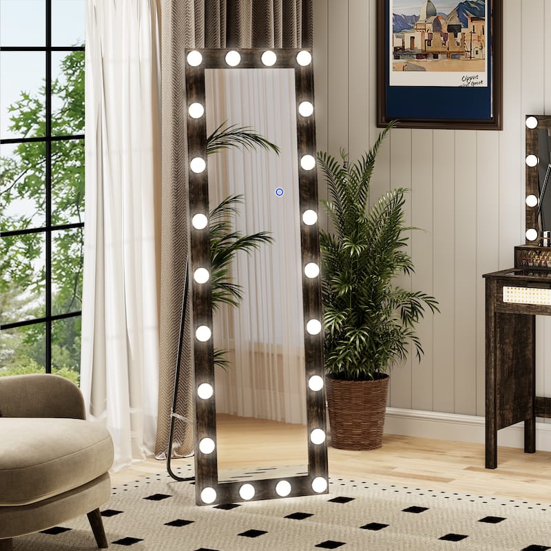Mirror Full Length With Led Bulbs Lights - Brown Oak