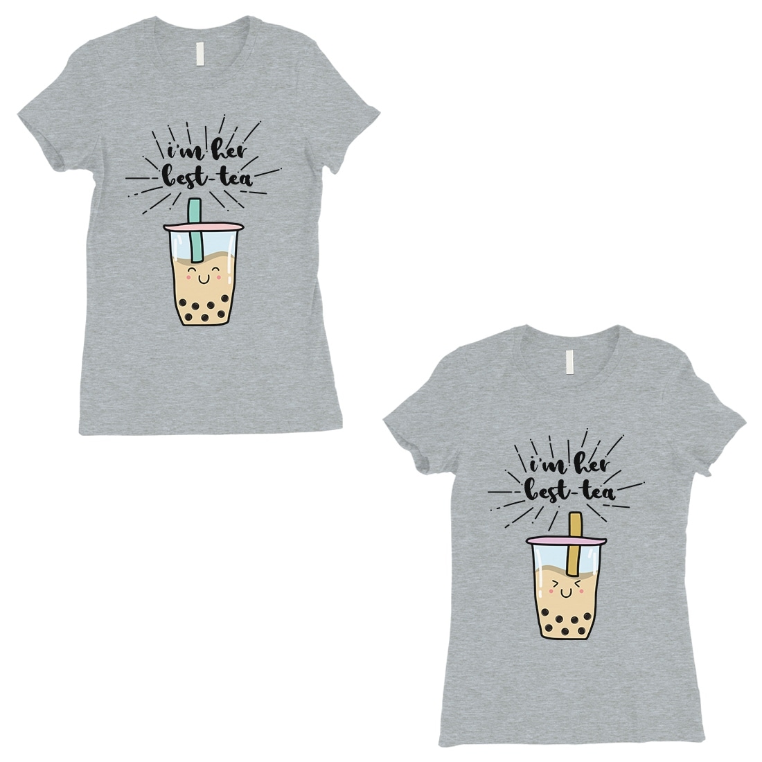 Shop Boba Milk Best Tea Cute Bff Matching Shirts Womens Grey T