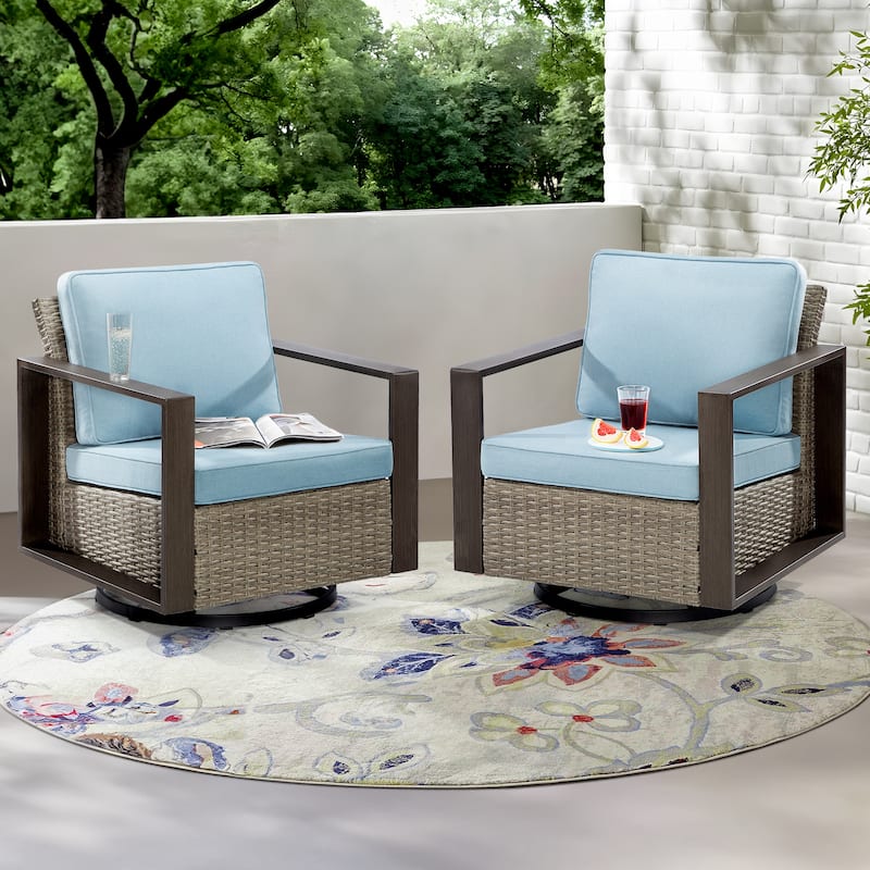 Cozywor 2-Piece Patio Wicker Outdoor Rocking Chair with Metal Frame and Cushions
