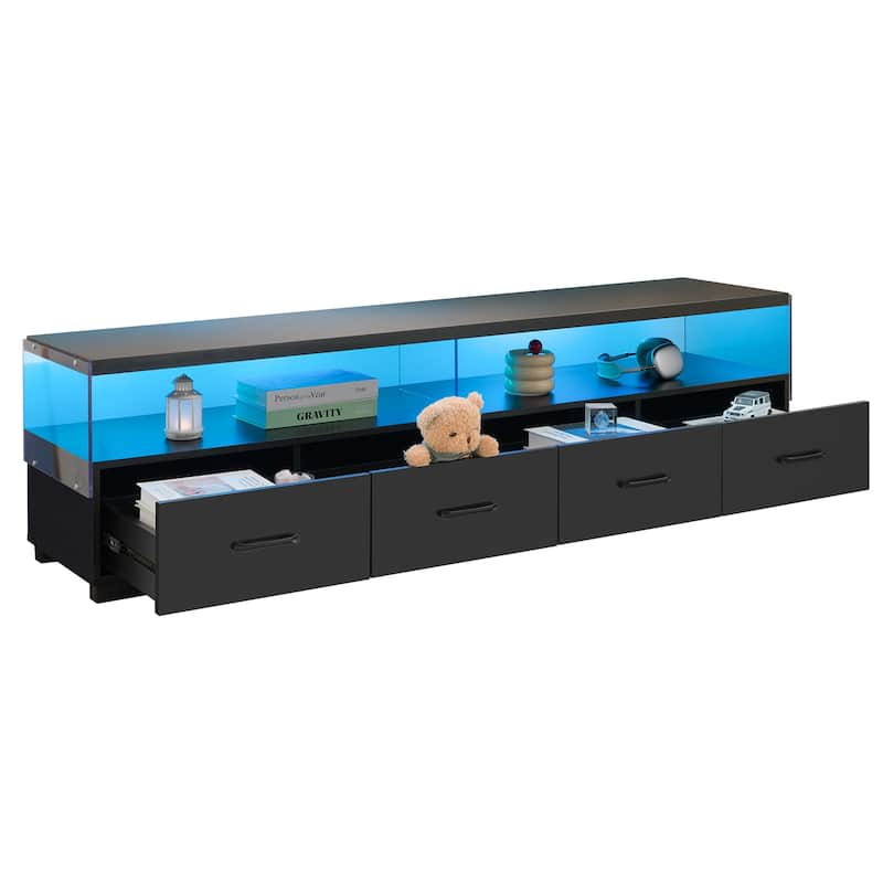 71"Modern Acrylic TV Stand with 4 Drawers and 2 Open Shelves - Sleek Media Console for Living Room
